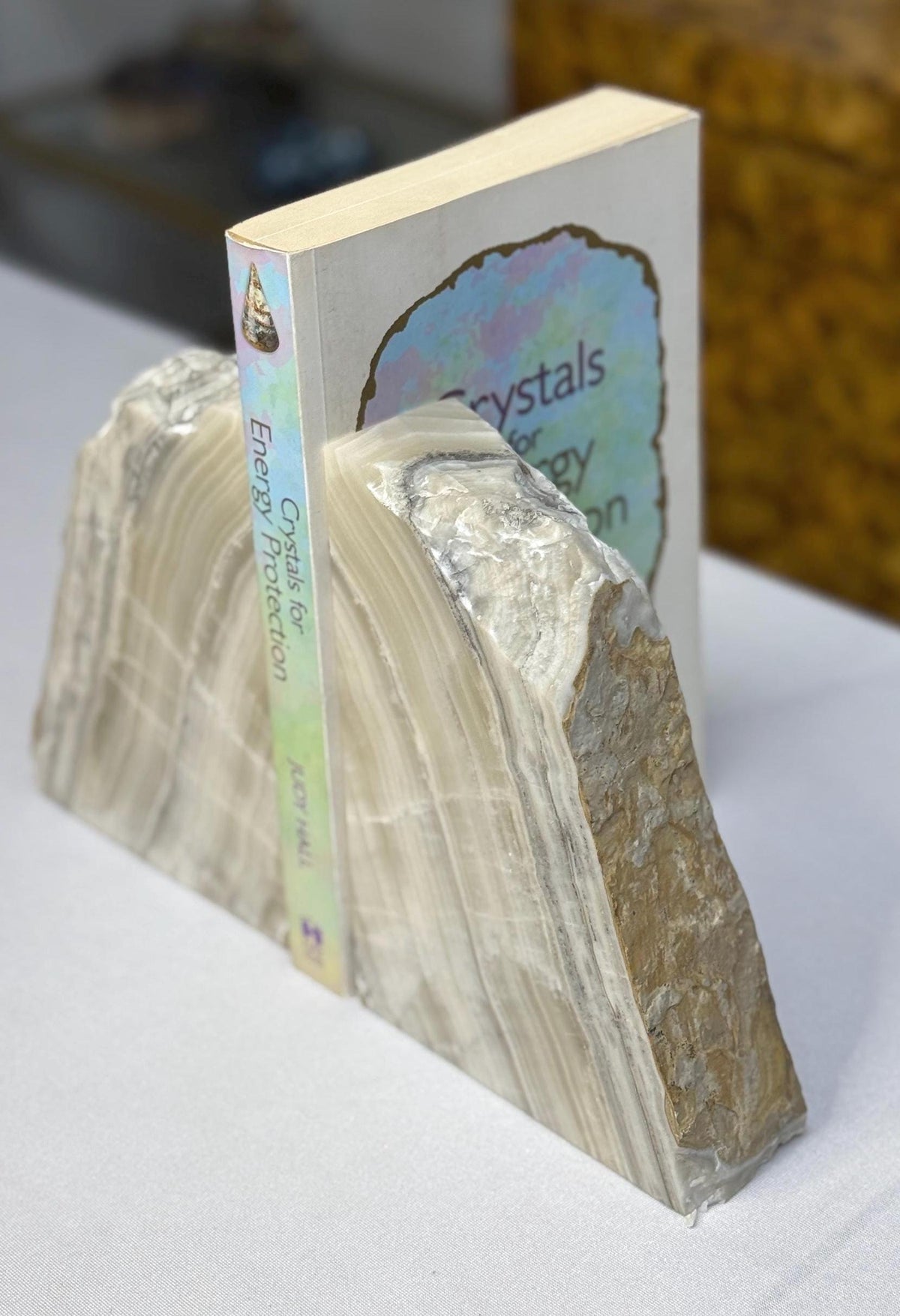 Zebra Onyx Bookends | Natural Stone Shelf Decor, Office Gift