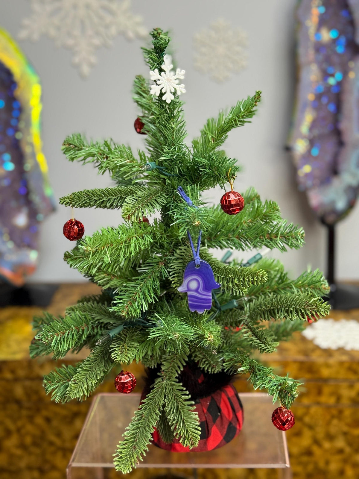 Purple Agate Hamsa Ornament, Holiday Tree Decor