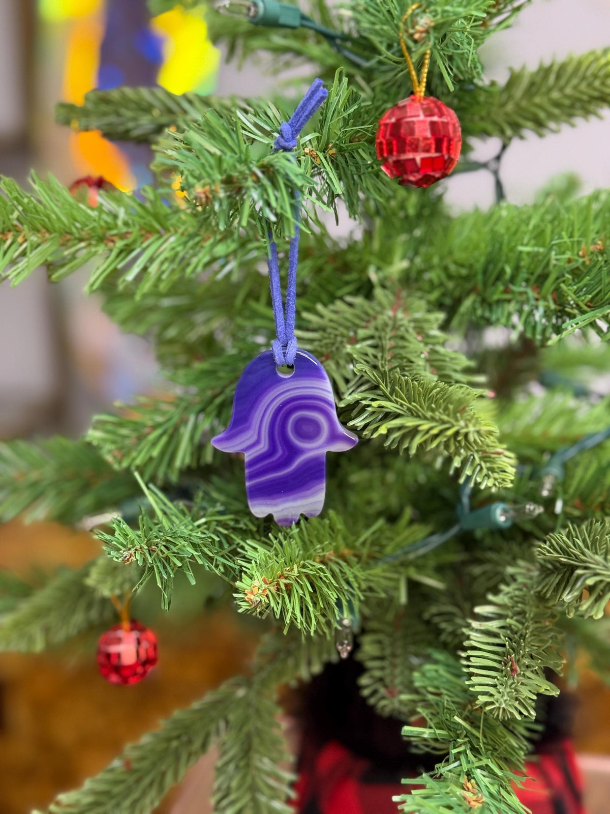 Purple Agate Hamsa Ornament, Holiday Tree Decor
