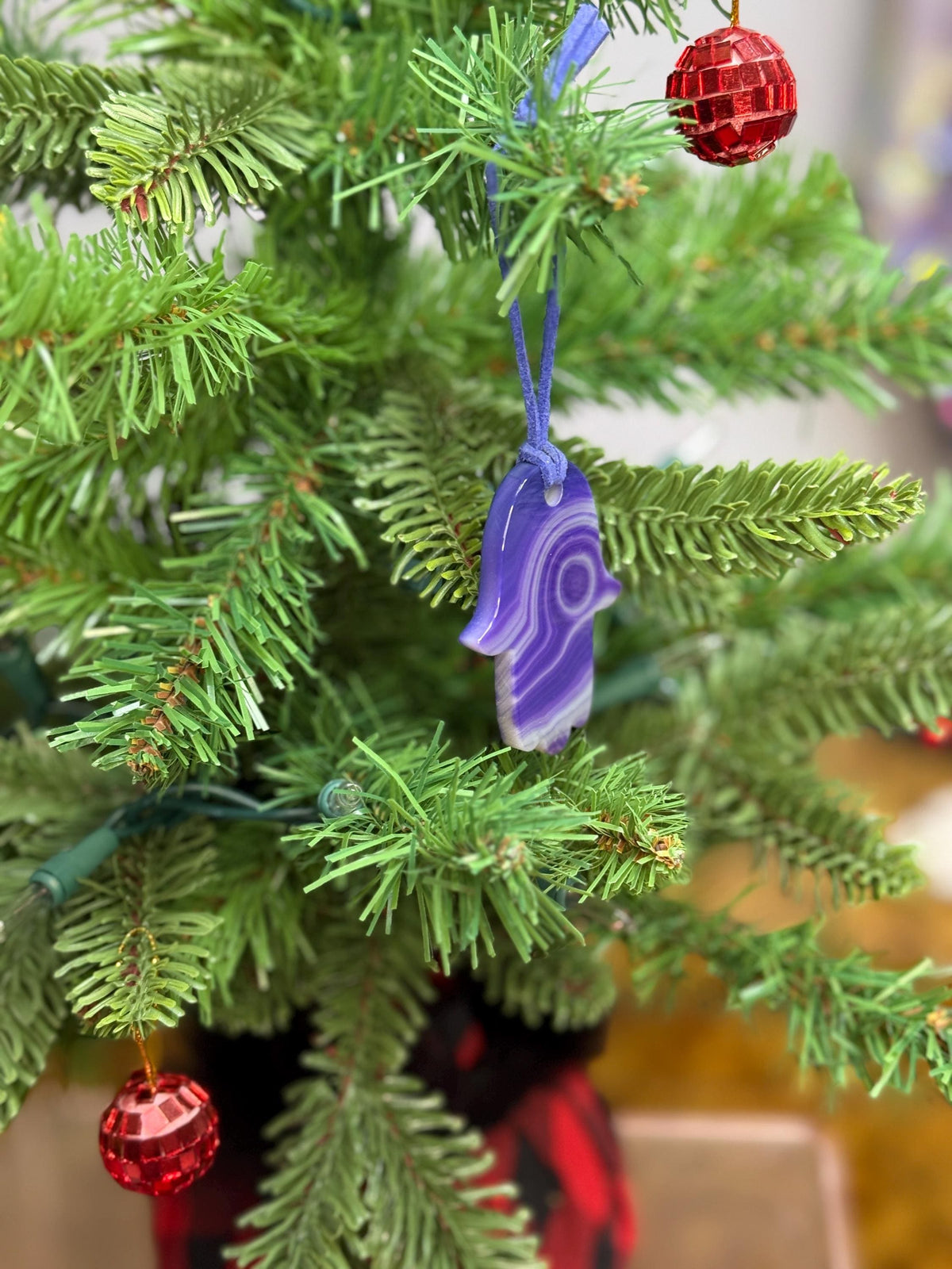 Purple Agate Hamsa Ornament, Holiday Tree Decor
