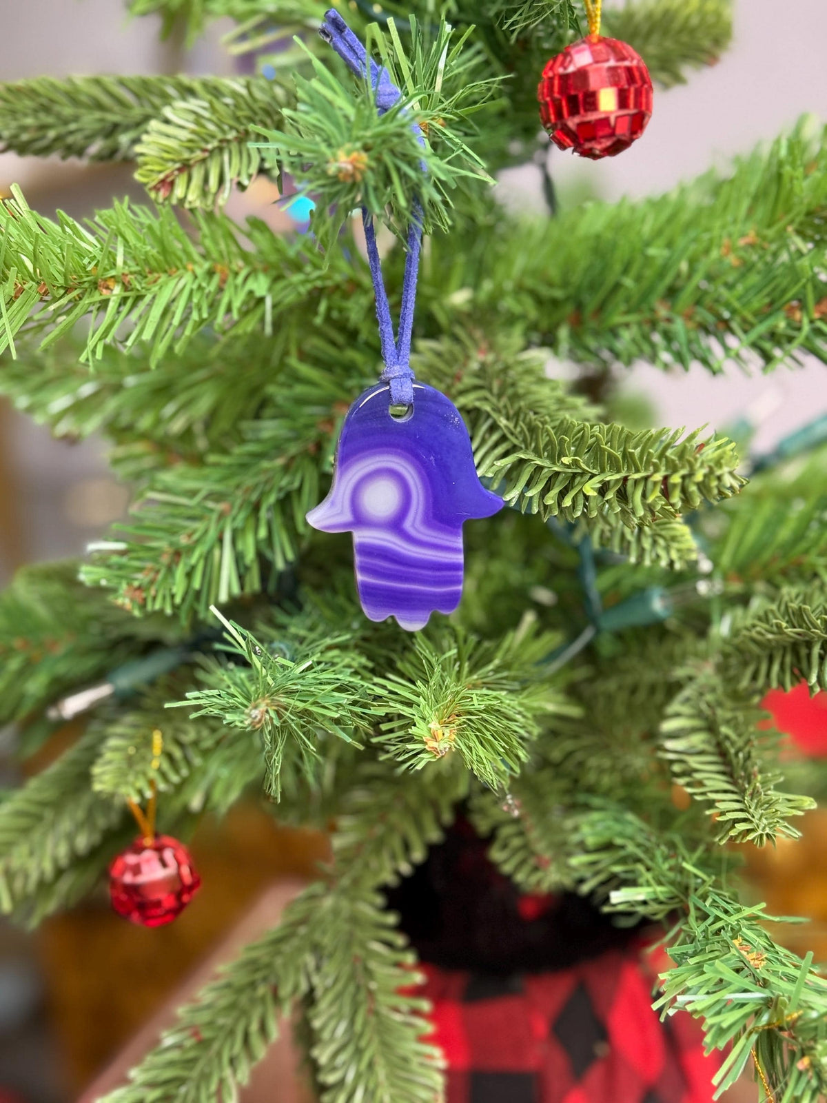 Purple Agate Hamsa Ornament, Holiday Tree Decor