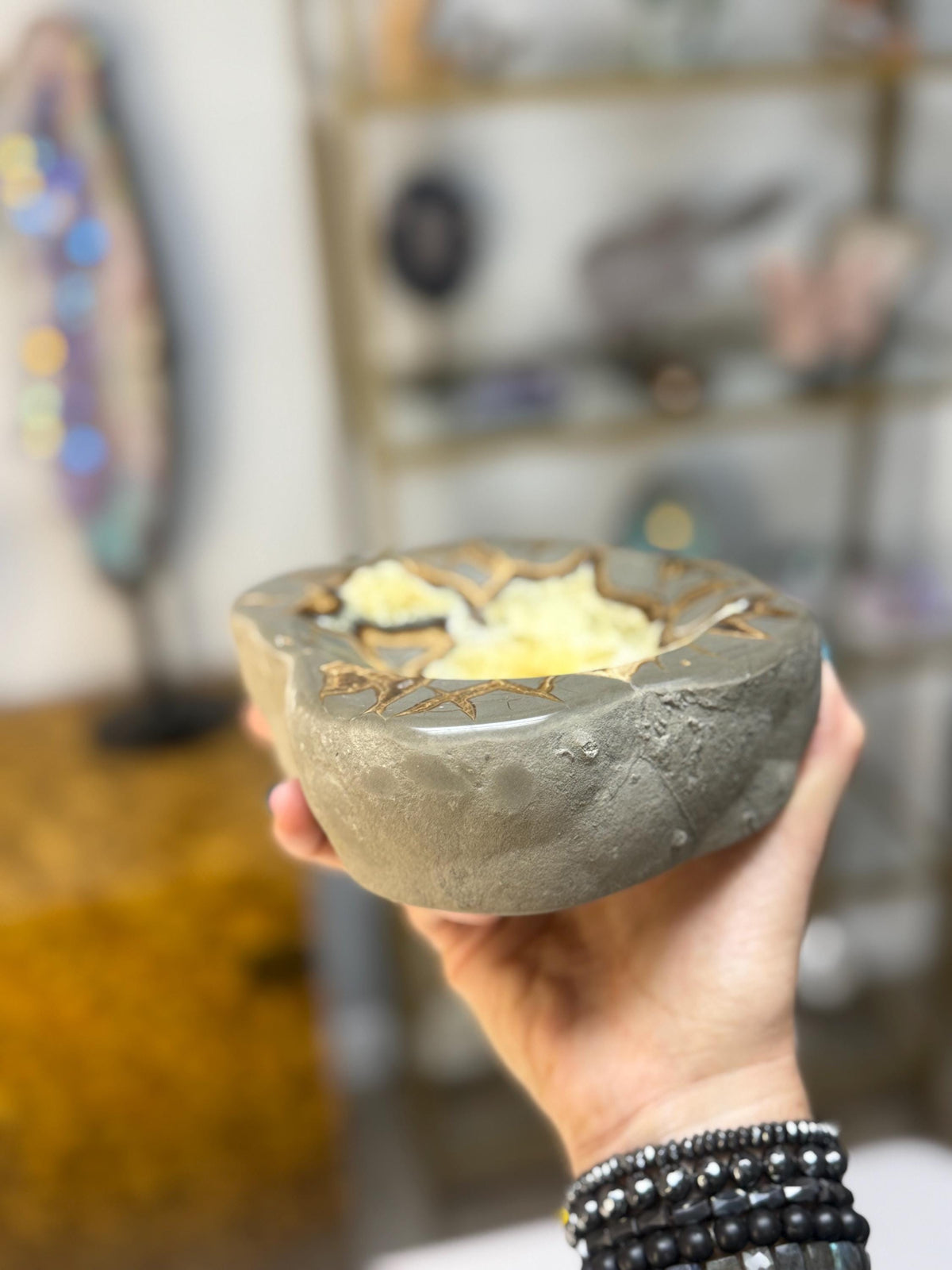 Septarian Bowl, Calcite Dish, Crystal Home Decor, Gem and Mineral Gifts for Him, Father's Day Gift