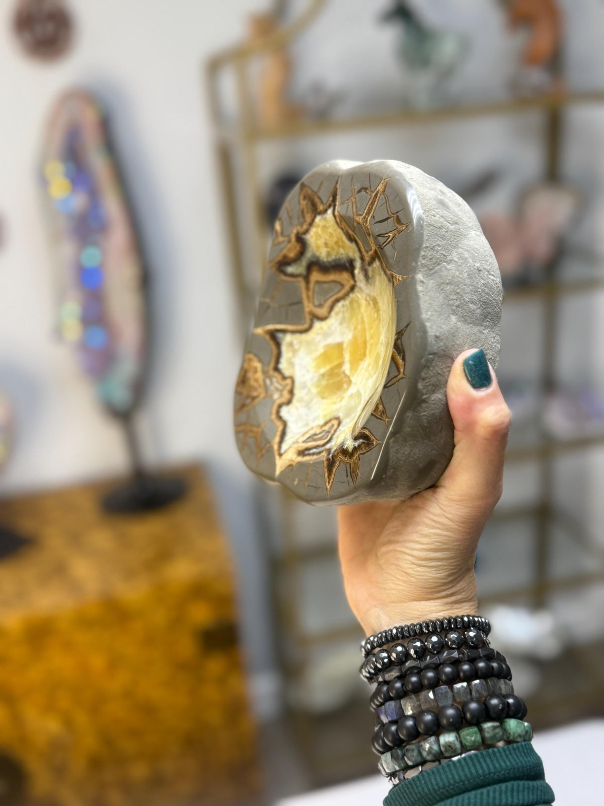 Septarian Bowl, Calcite Dish, Crystal Home Decor, Gem and Mineral Gifts for Him, Father's Day Gift