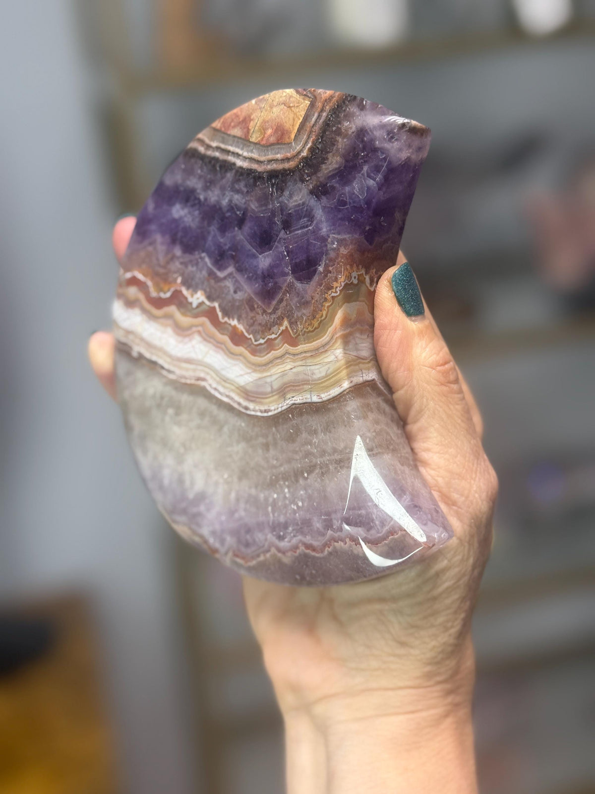 Amethyst & Crazy Lace Agate Moon, Crystal Crescent Moon Decor