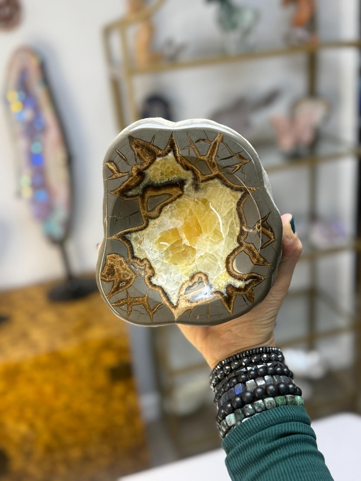 Septarian Bowl, Calcite Dish, Crystal Home Decor, Gem and Mineral Gifts for Him, Father's Day Gift