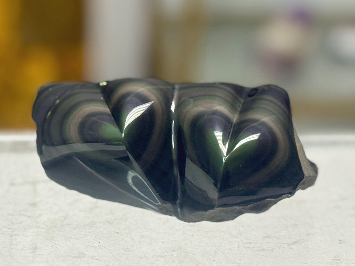 Rainbow Obsidian Double Heart Carving, Valentines Day Gift, Wedding Gift Idea, Crystal Hearts