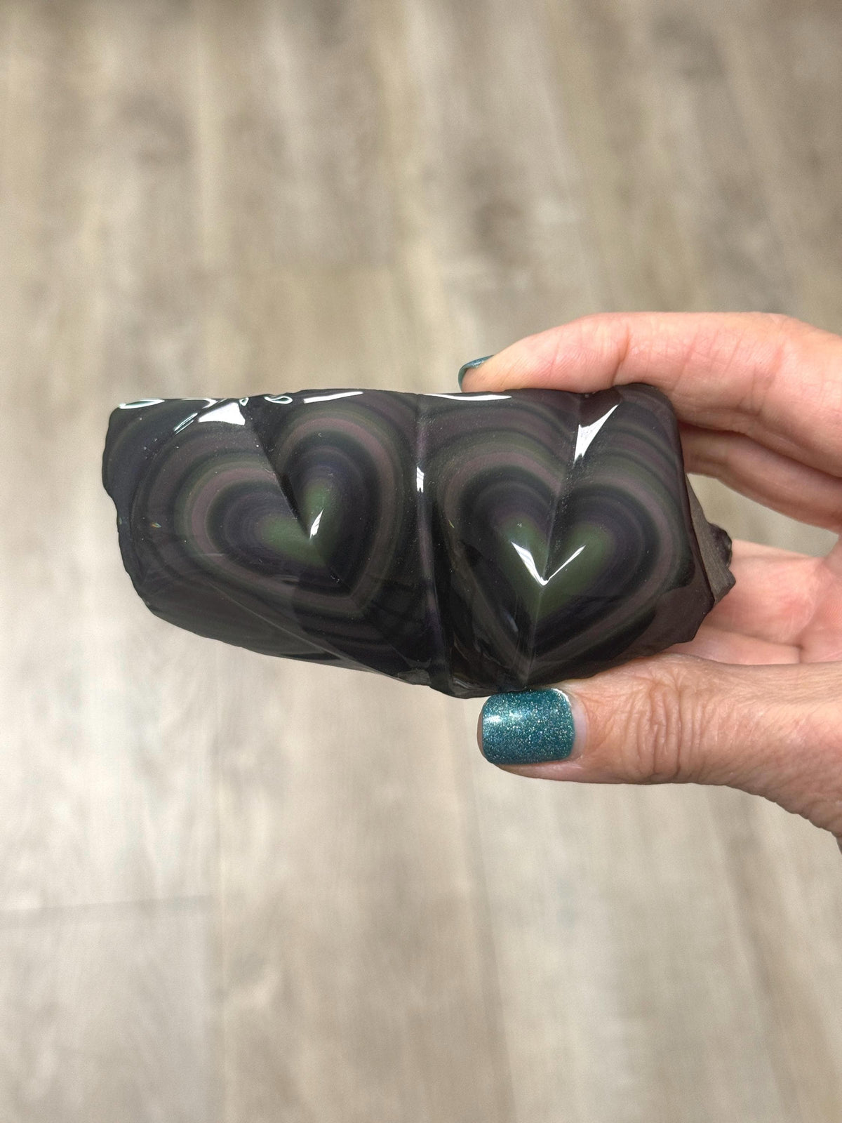 Rainbow Obsidian Double Heart Carving, Valentines Day Gift, Wedding Gift Idea, Crystal Hearts