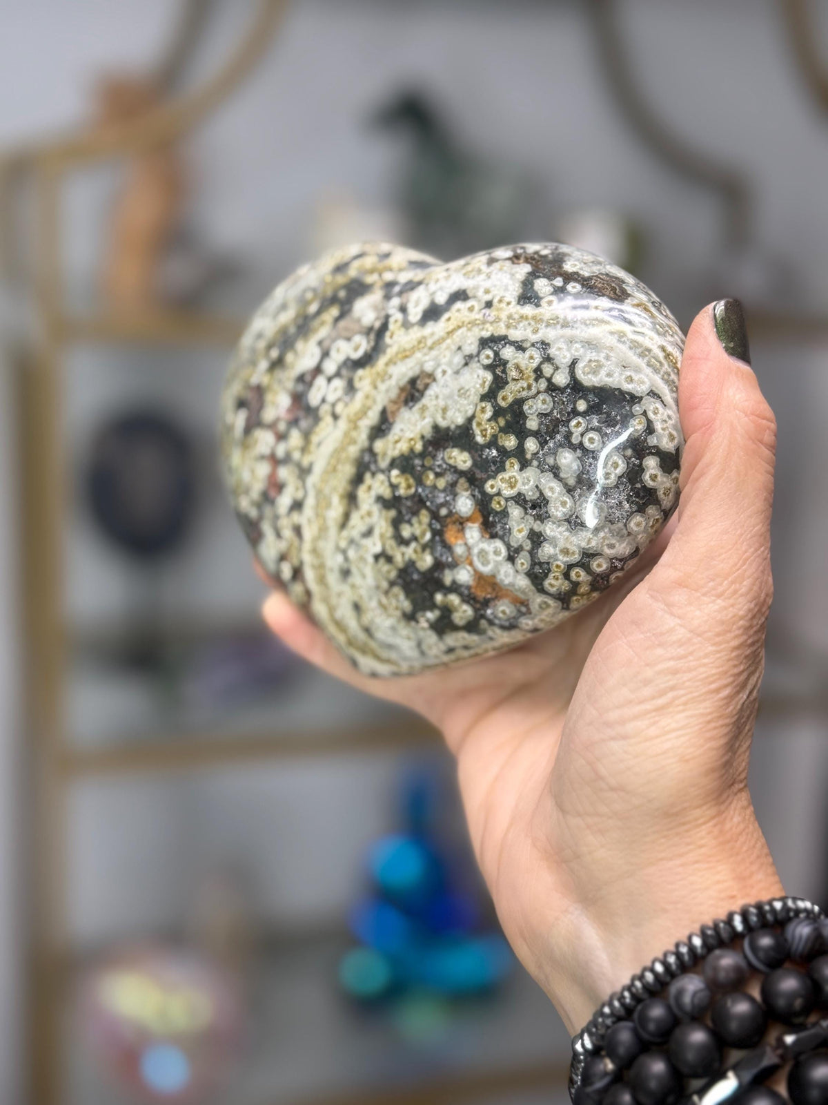Large Ocean Jasper Heart, Valentine's Day Gift, Crystal Hearts