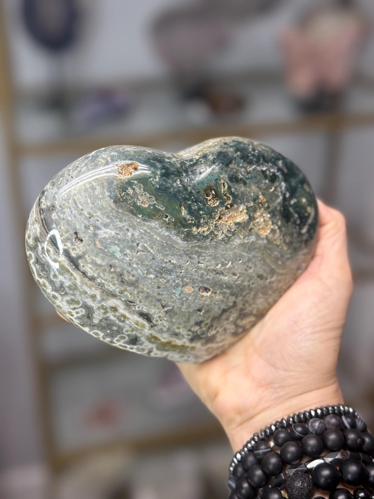 Large Ocean Jasper Heart, Valentine's Day Gift, Crystal Hearts