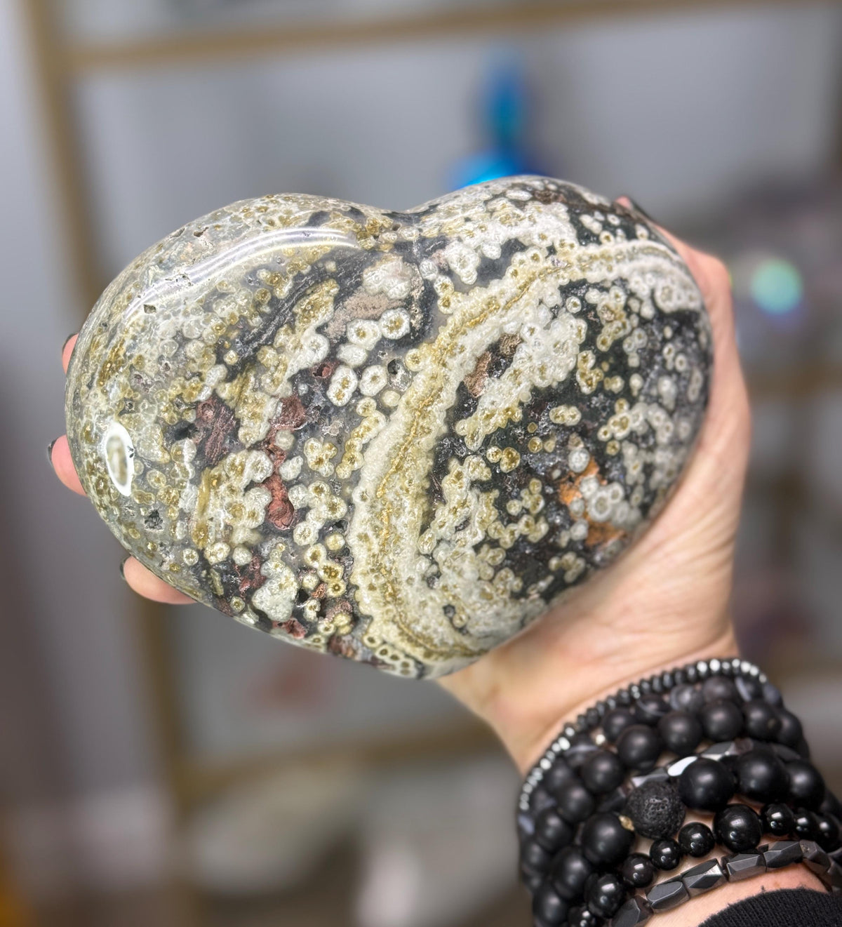 Large Ocean Jasper Heart, Valentine's Day Gift, Crystal Hearts
