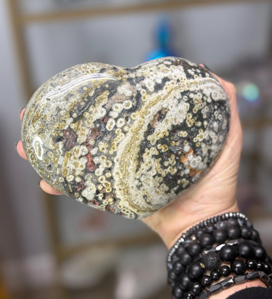 Large Ocean Jasper Heart, Valentine's Day Gift, Crystal Hearts