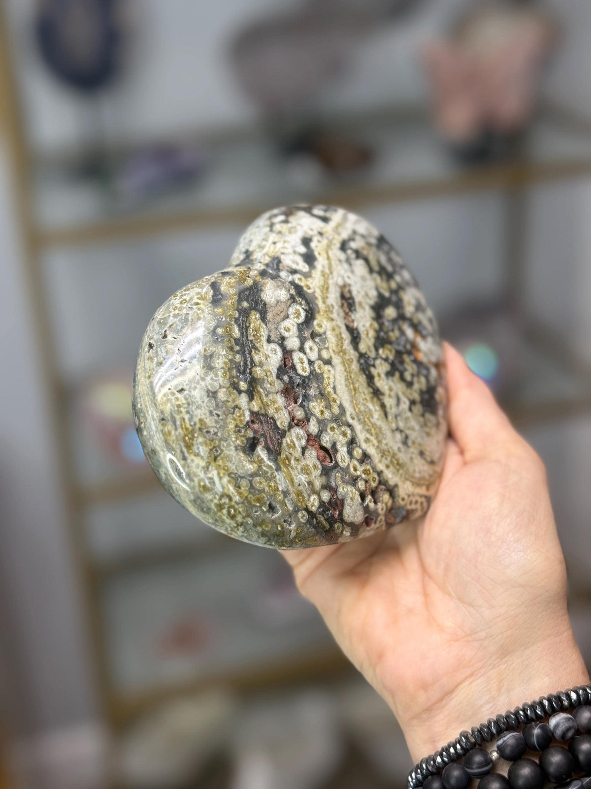 Large Ocean Jasper Heart, Valentine's Day Gift, Crystal Hearts