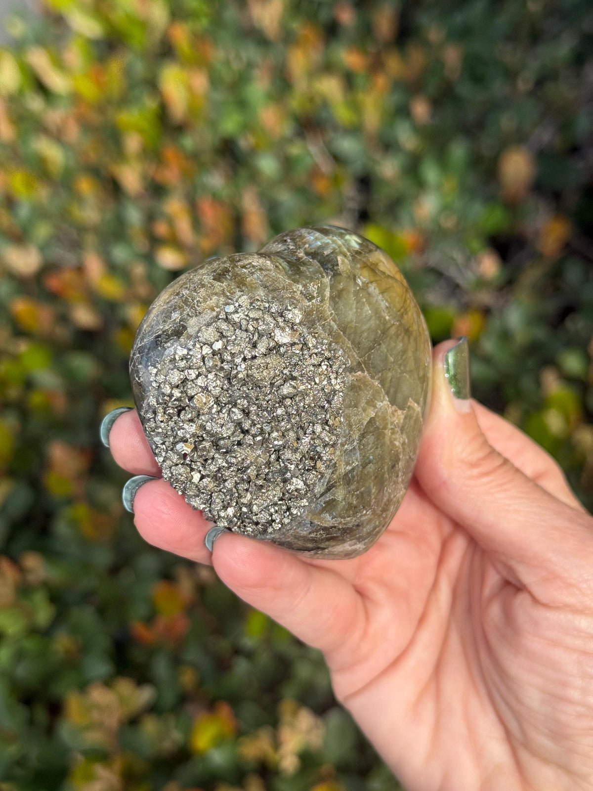 Radiant Labradorite Heart with Pyrite | One of a Kind Crystal Heart | Healing Crystal Decor | Manifestation Stone Gift