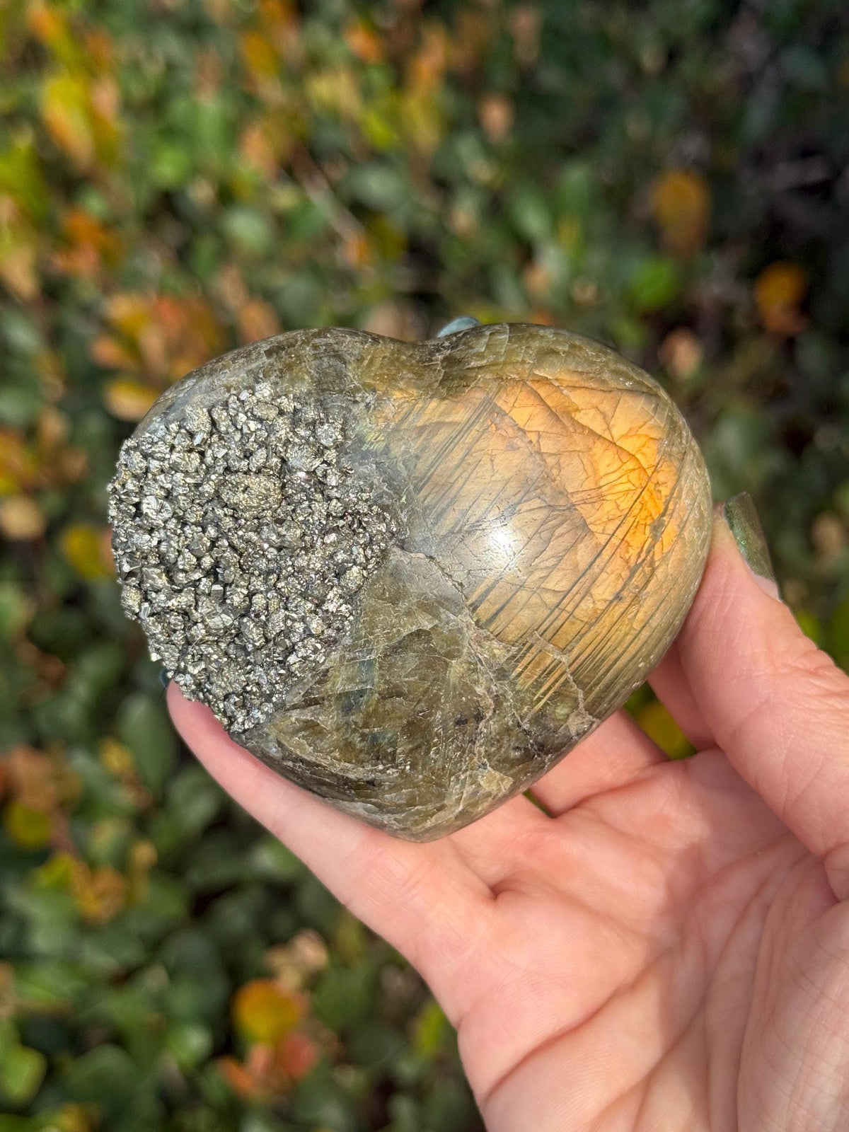 Radiant Labradorite Heart with Pyrite | One of a Kind Crystal Heart | Healing Crystal Decor | Manifestation Stone Gift