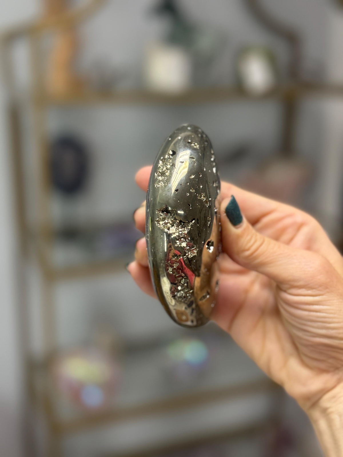 Pyrite Crescent Moon Carving: Abundance Crystal Decor
