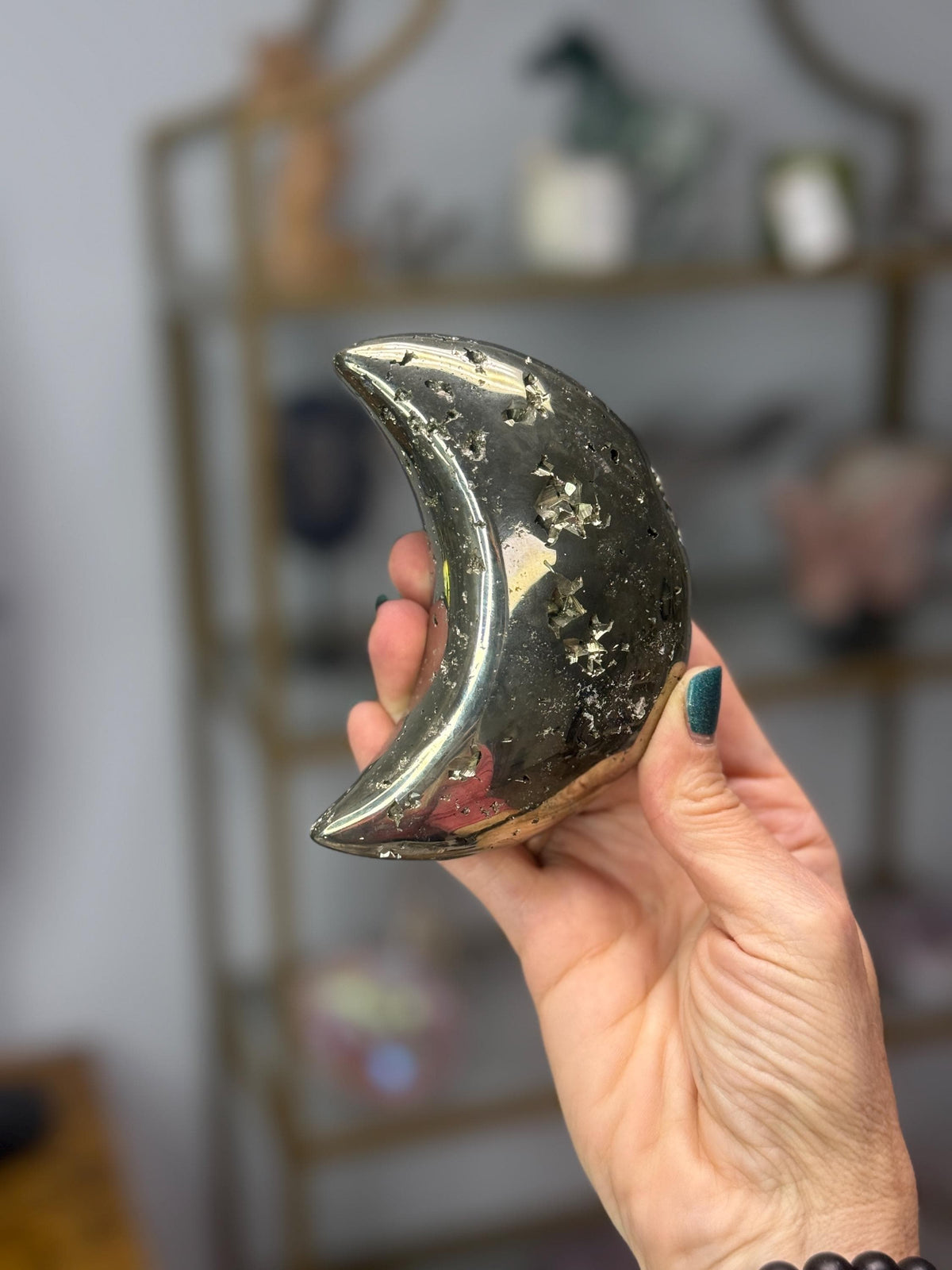 Pyrite Crescent Moon Carving: Abundance Crystal Decor