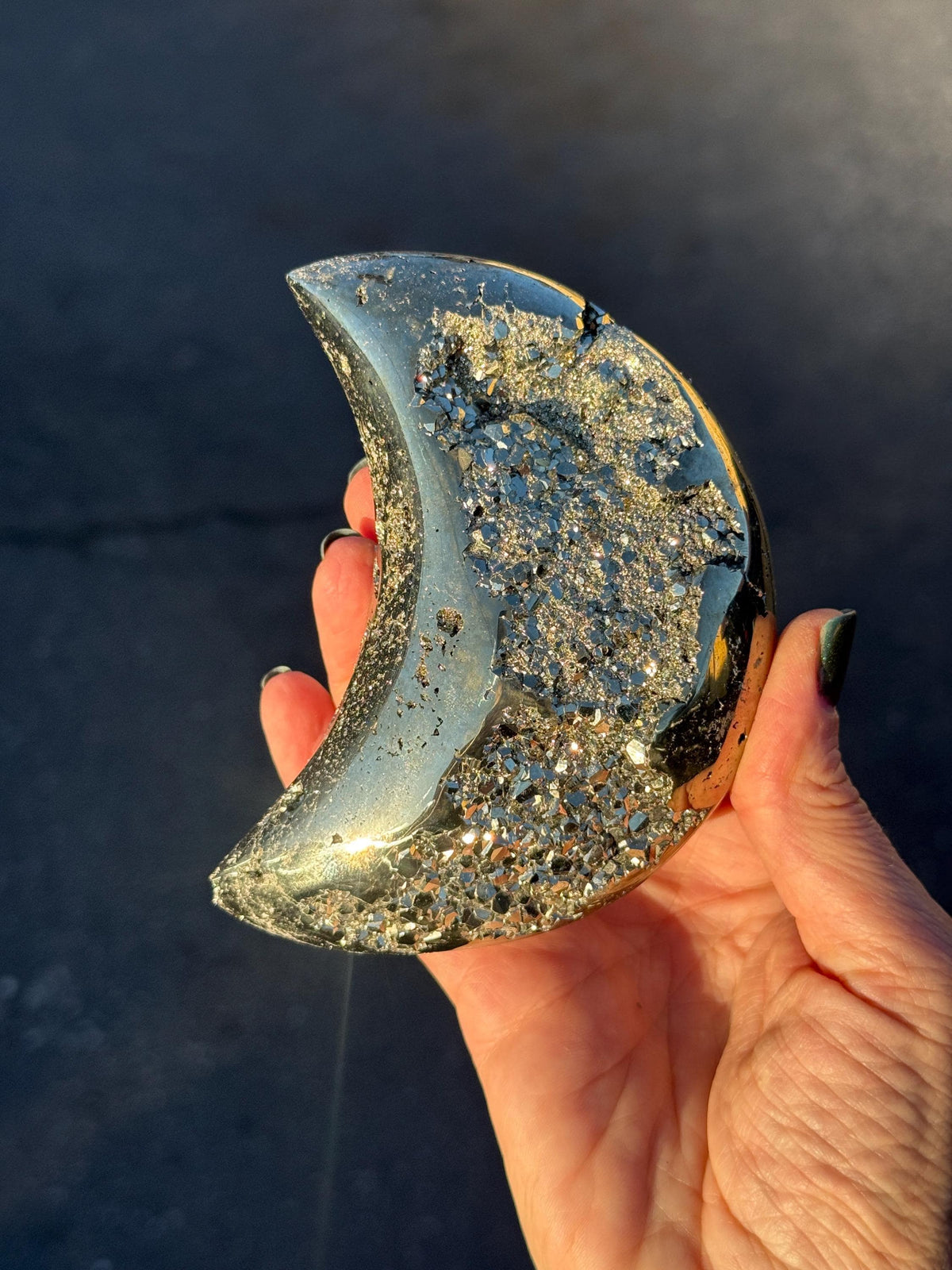 Pyrite Moon Crystal: Abundance Crystal, Celestial Altar Decor