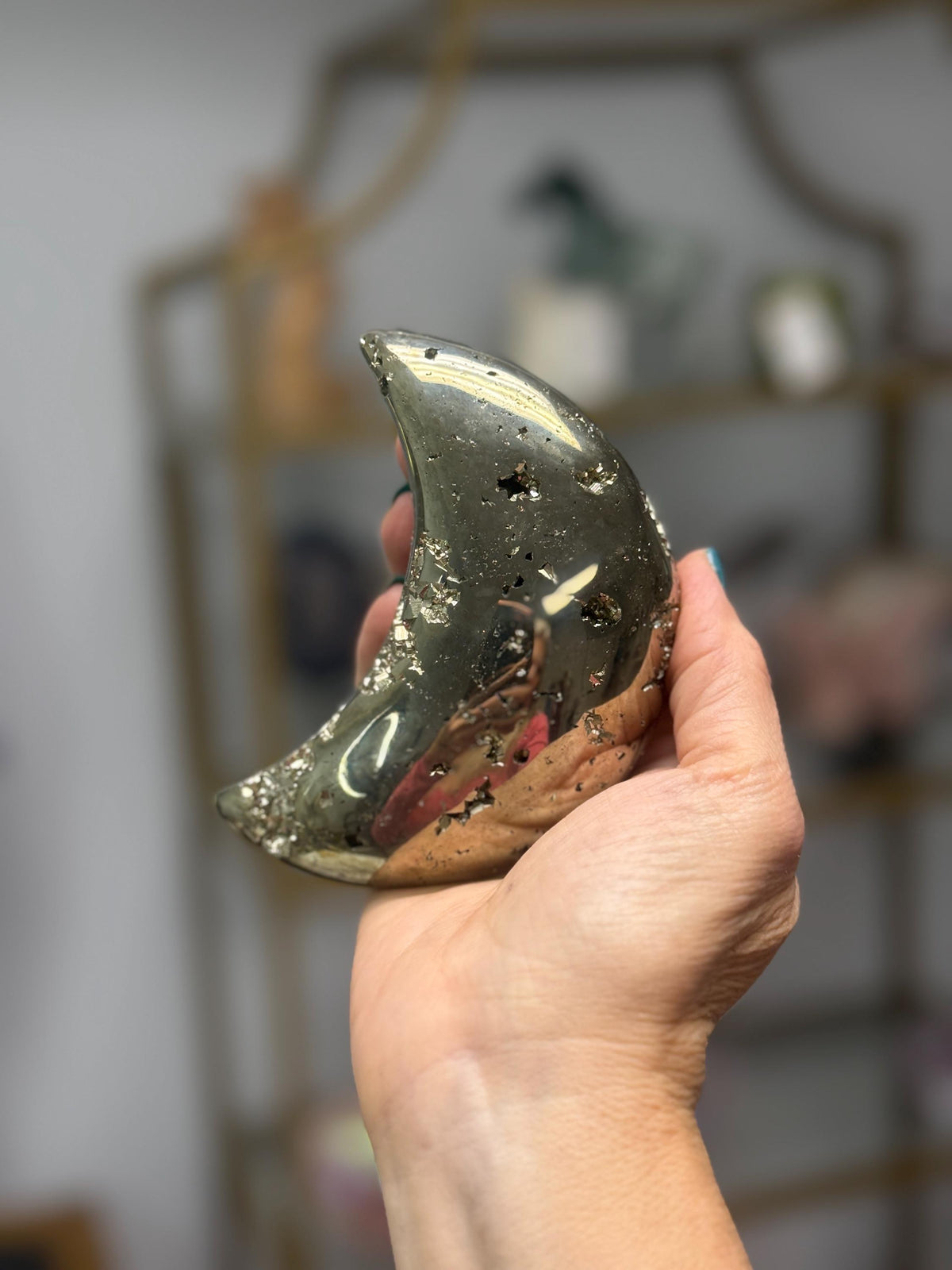 Pyrite Crescent Moon Carving: Abundance Crystal Decor