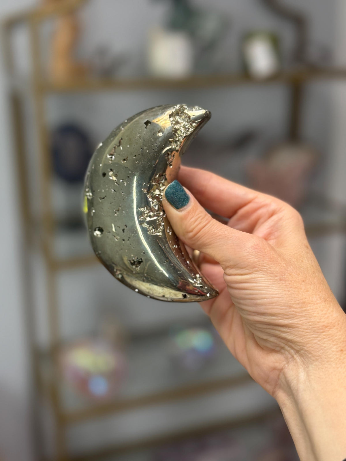 Pyrite Crescent Moon Carving: Abundance Crystal Decor