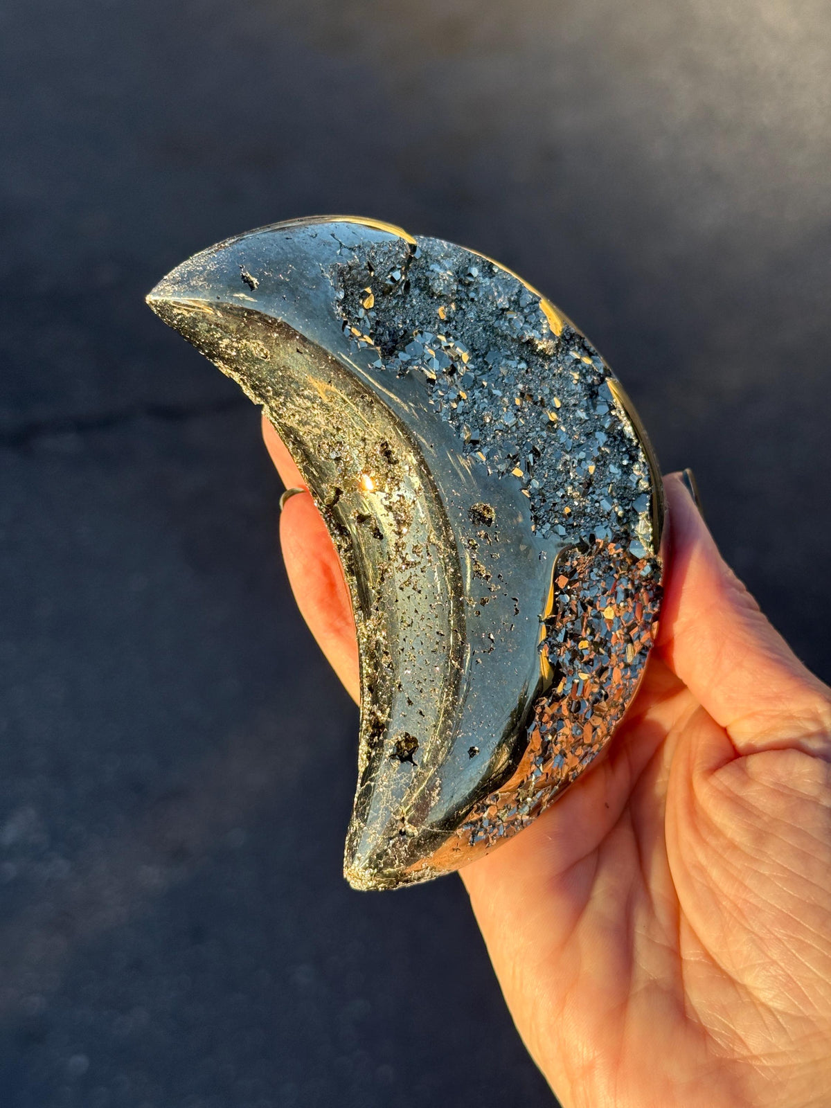 Pyrite Moon Crystal: Abundance Crystal, Celestial Altar Decor