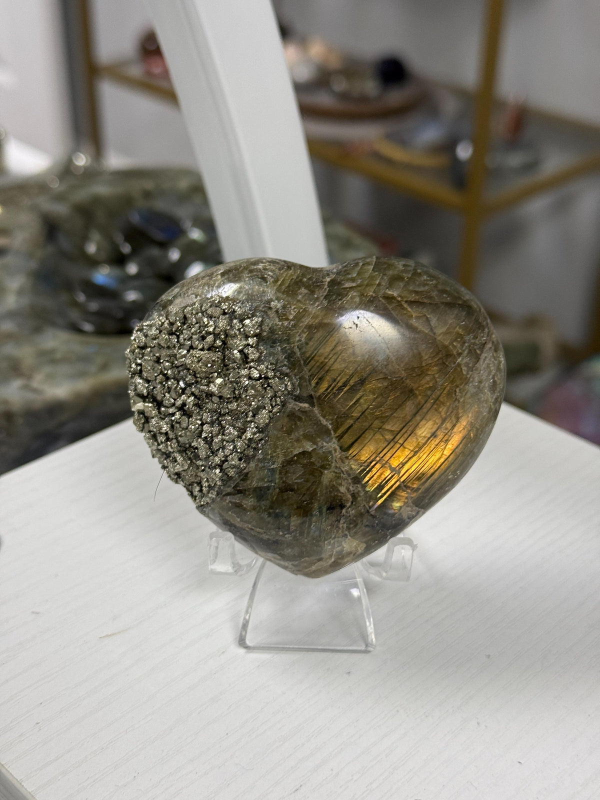 Radiant Labradorite Heart with Pyrite | One of a Kind Crystal Heart | Healing Crystal Decor | Manifestation Stone Gift