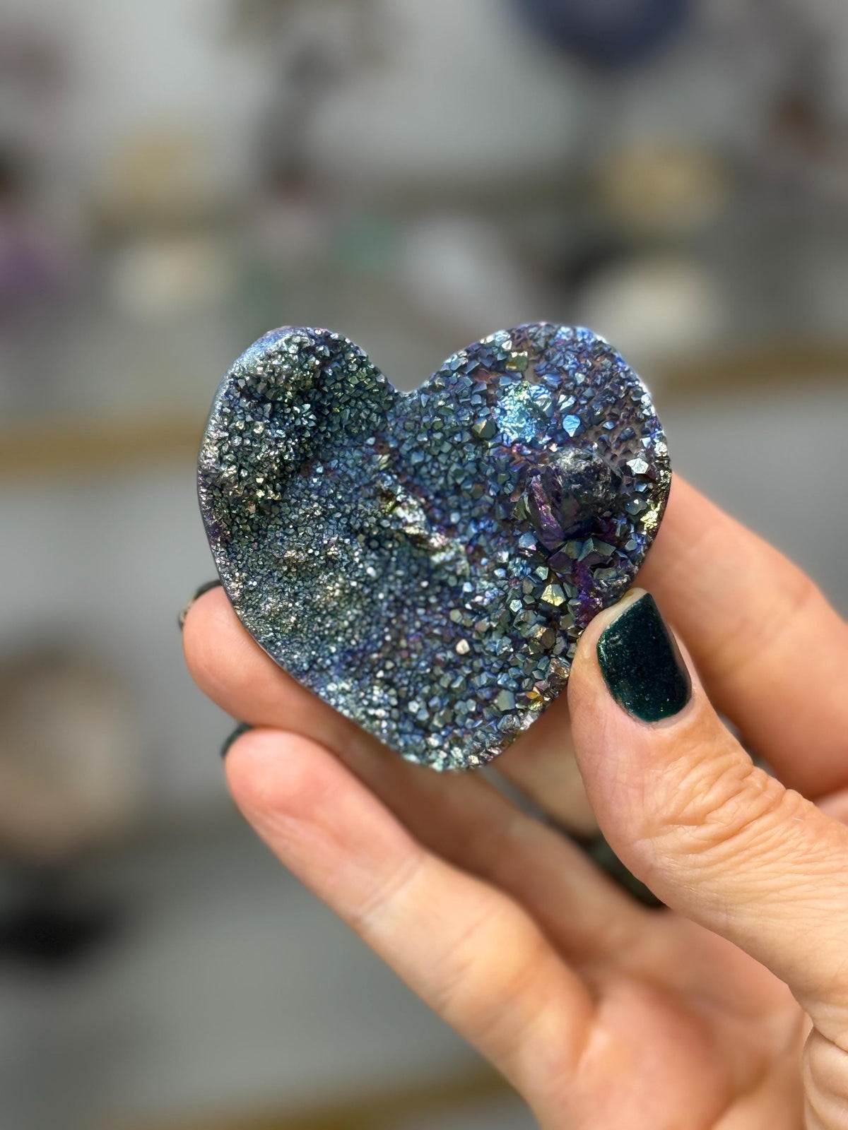 Titanium Aura Amethyst Heart: Gift for Her, Rainbow Quartz Crystal Decor
