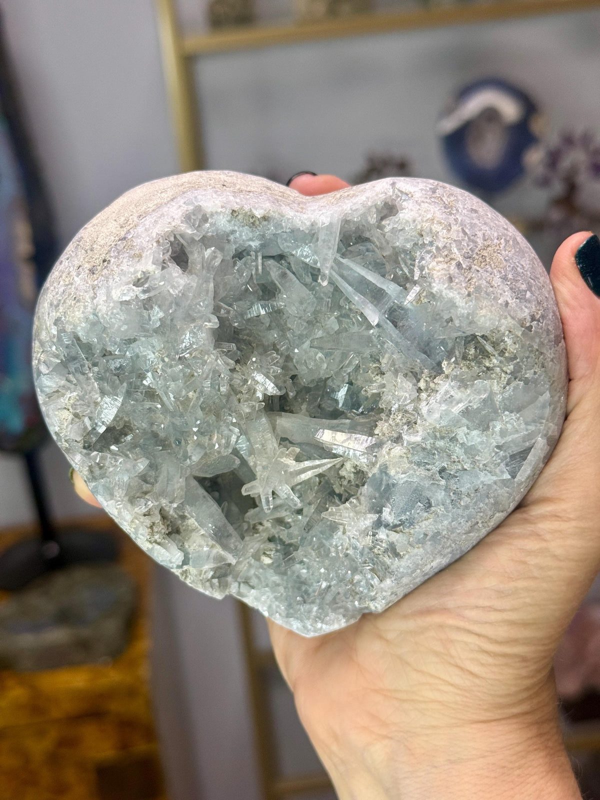 Large Celestite Heart, Gift for Crystal Lover, Something Blue Wedding Gift