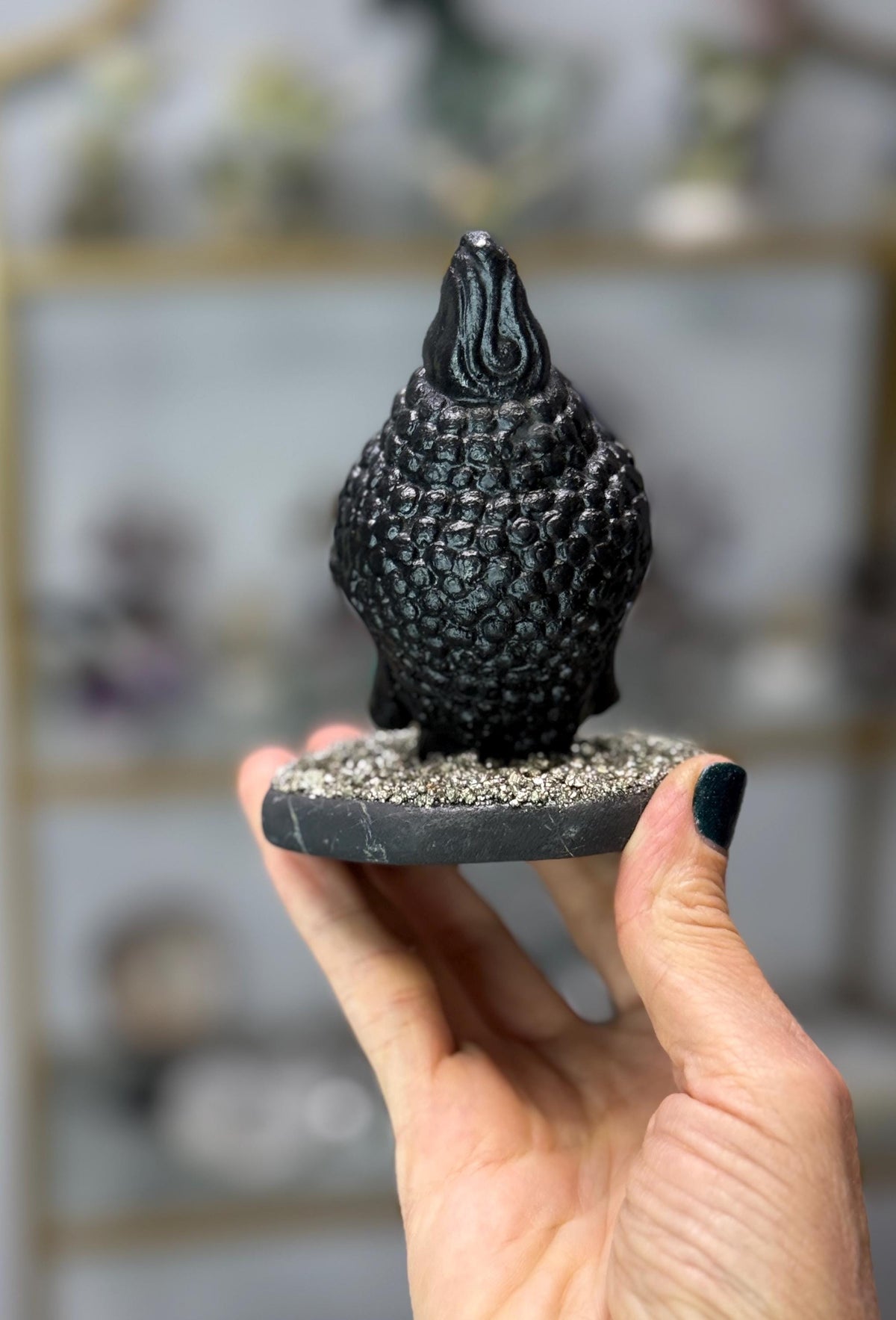Custom Shungite Buddha Head with Pyrite, Pyrite Buddha Statue, EMF Protection, Luxury Crystal Home Decor, Buddha Carvings, Zen Yoga Studio