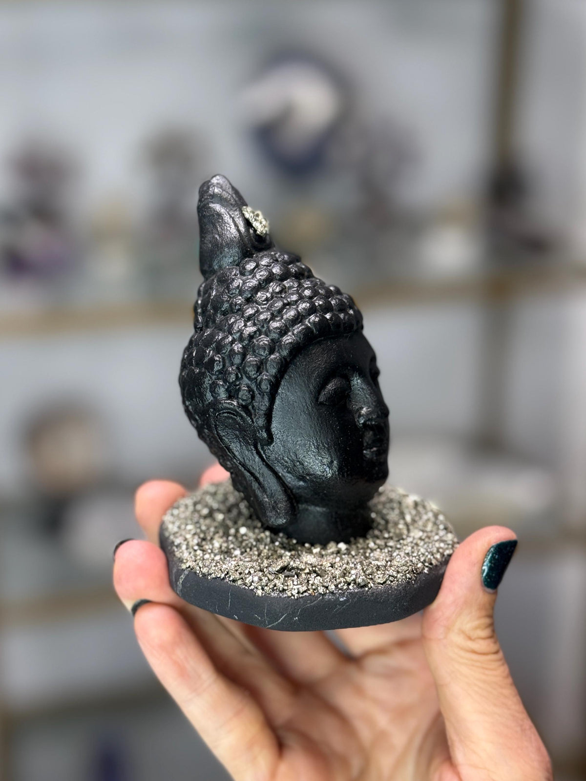 Custom Shungite Buddha Head with Pyrite, Pyrite Buddha Statue, EMF Protection, Luxury Crystal Home Decor, Buddha Carvings, Zen Yoga Studio