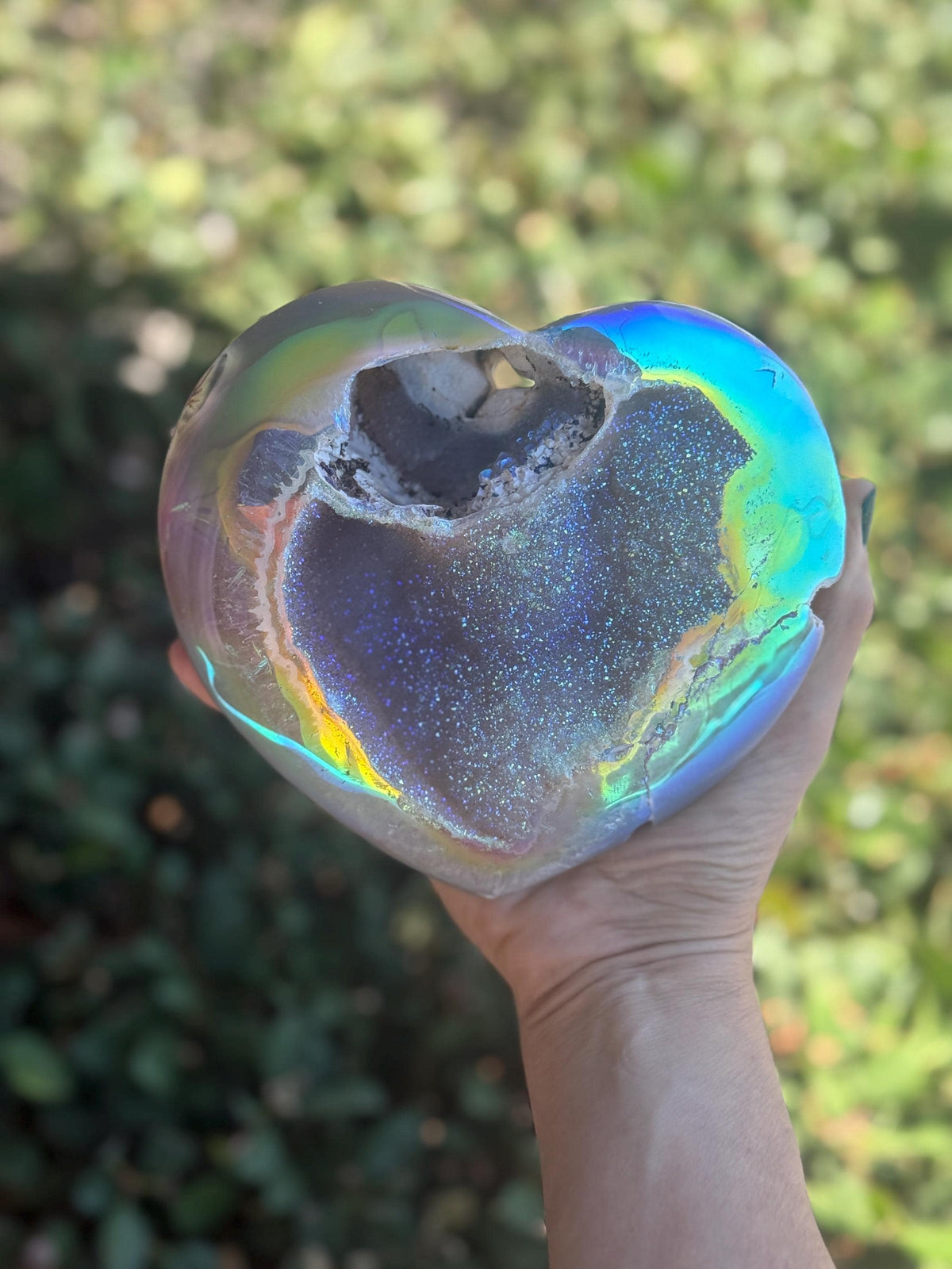 Angel Aura Druzy Agate Heart on Stand, Aura Crystal Heart Decor, High Frequency Aura Crystals