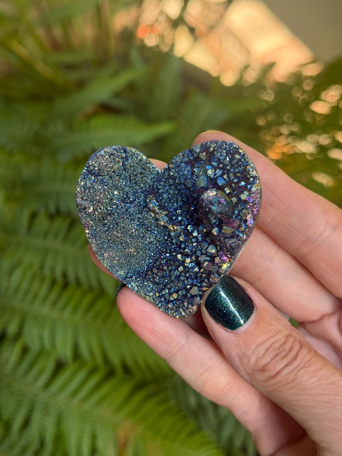 Titanium Aura Amethyst Heart: Gift for Her, Rainbow Quartz Crystal Decor