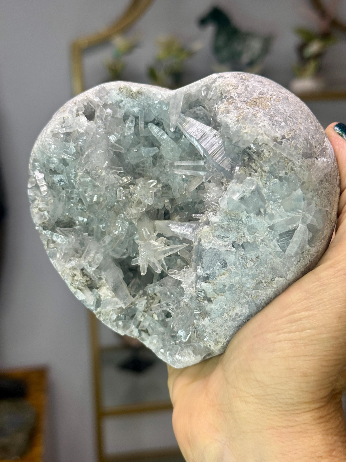 Large Celestite Heart, Gift for Crystal Lover, Something Blue Wedding Gift