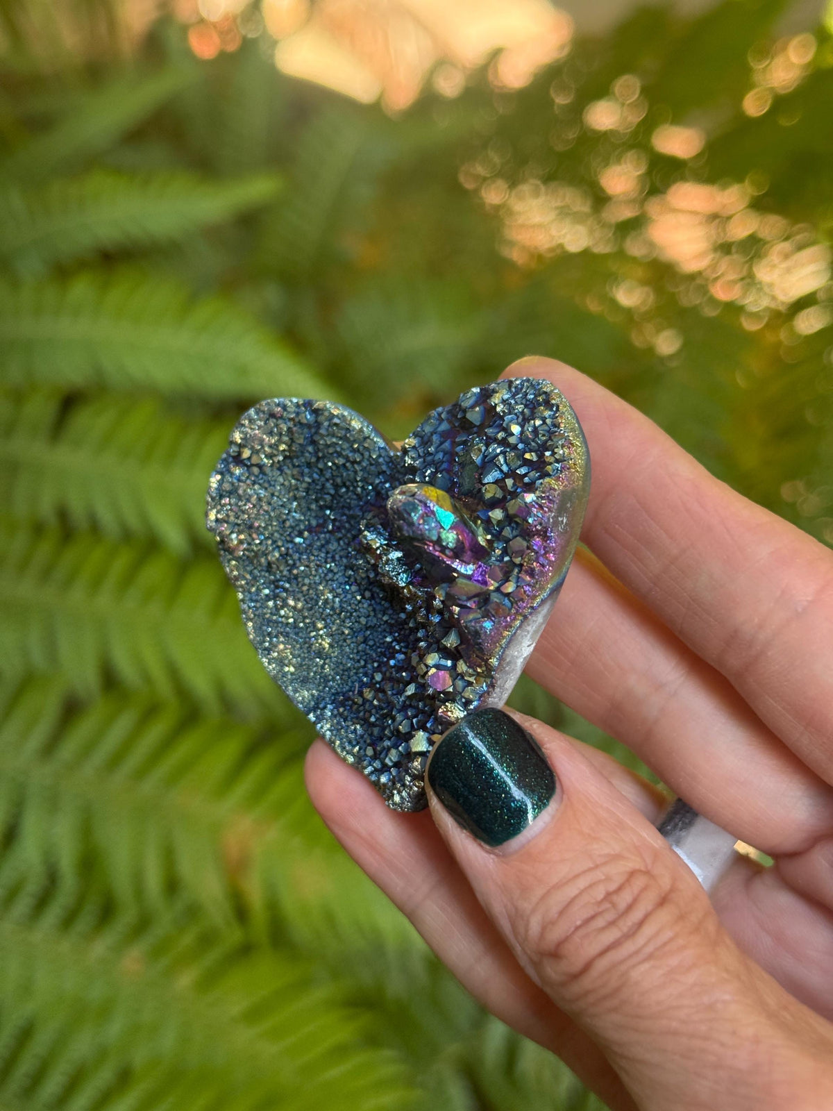 Titanium Aura Amethyst Heart: Gift for Her, Rainbow Quartz Crystal Decor