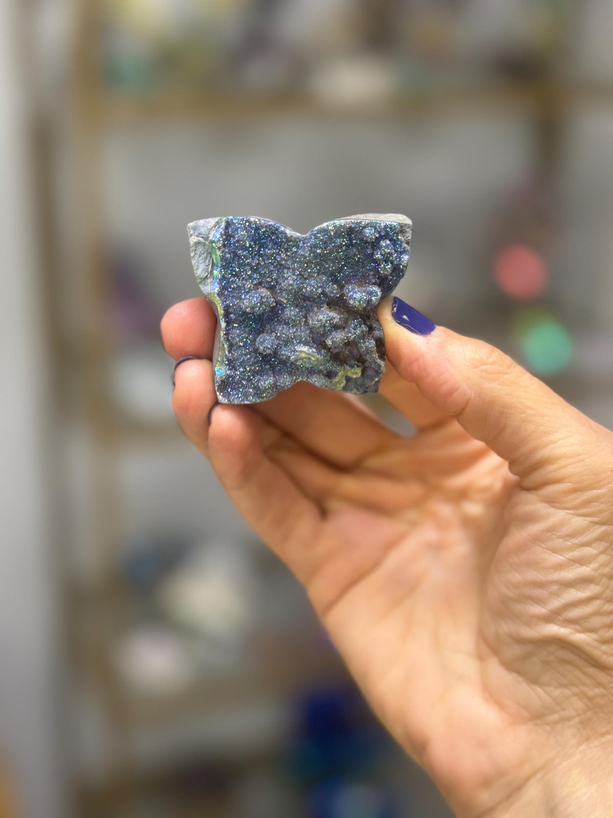 Aura Druzy Butterfly Carving | Aura Agate Butterfly Decor | Iridescent Crystal Collectible | Spiritual Gift