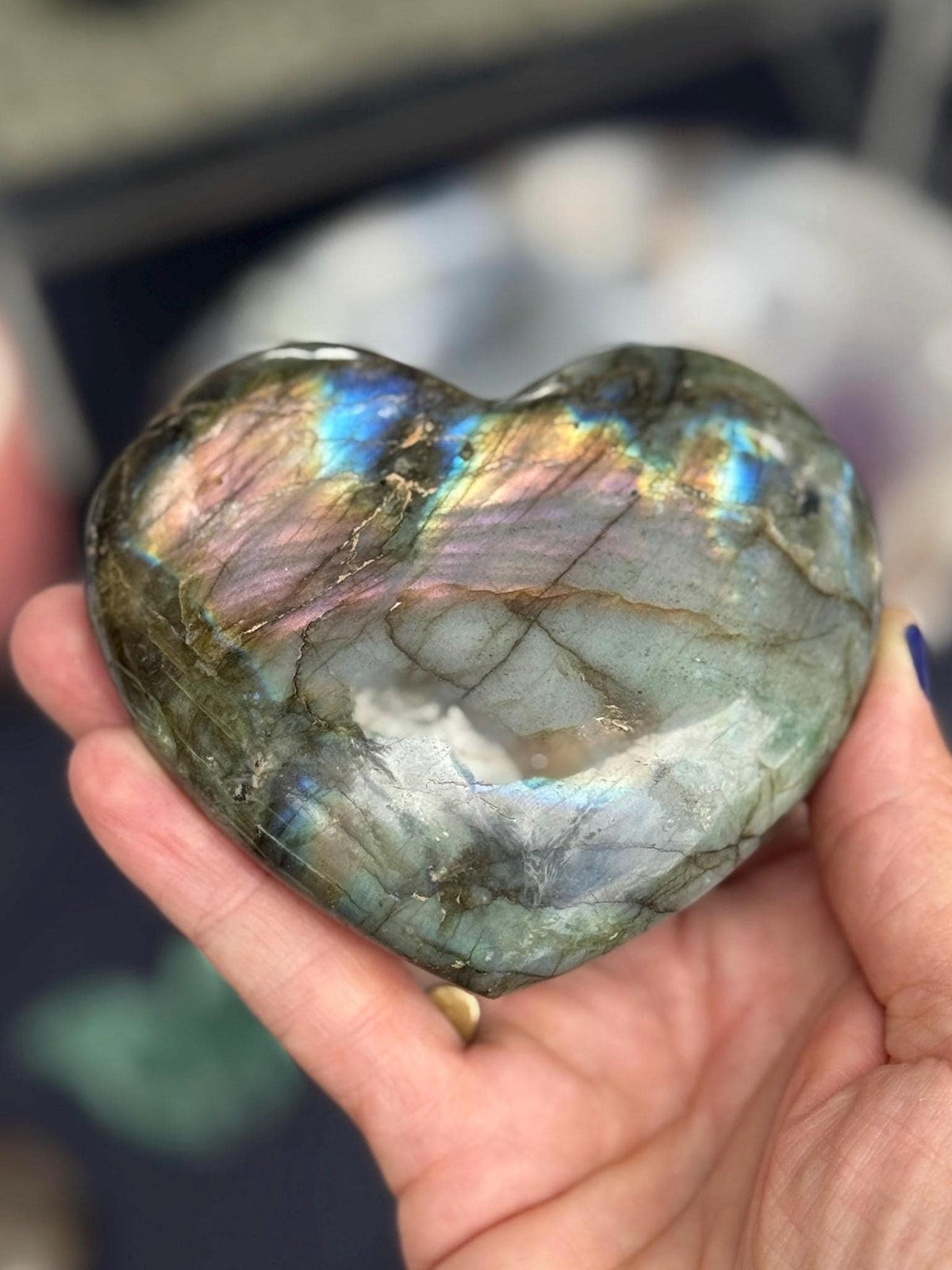 Flashy Labradorite Heart with Pyrite on Stand | One of a Kind Crystal Heart | Healing Crystal Decor | Manifestation Stone Gift