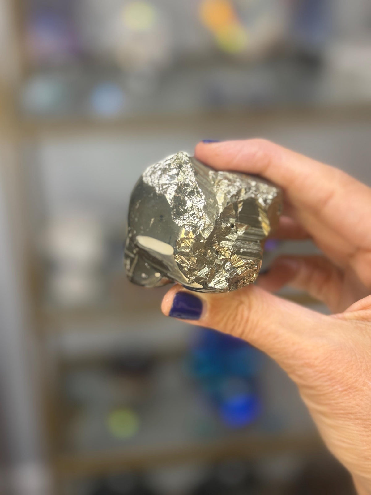 Pyrite Crystal Skull Carving: Crystal for Abundance, Protection, Grounding