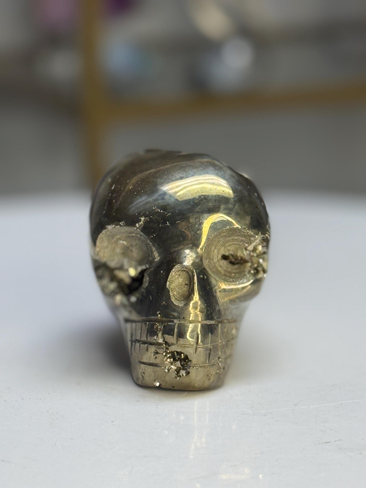 Pyrite Crystal Skull Carving: Crystal for Protection, Grounding, Abundance, Halloween Crystals