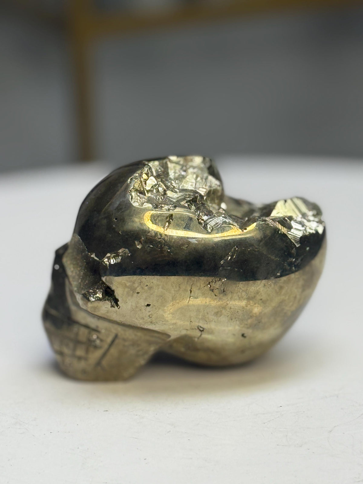 Pyrite Crystal Skull Carving: Crystal for Protection, Grounding, Abundance, Halloween Crystals