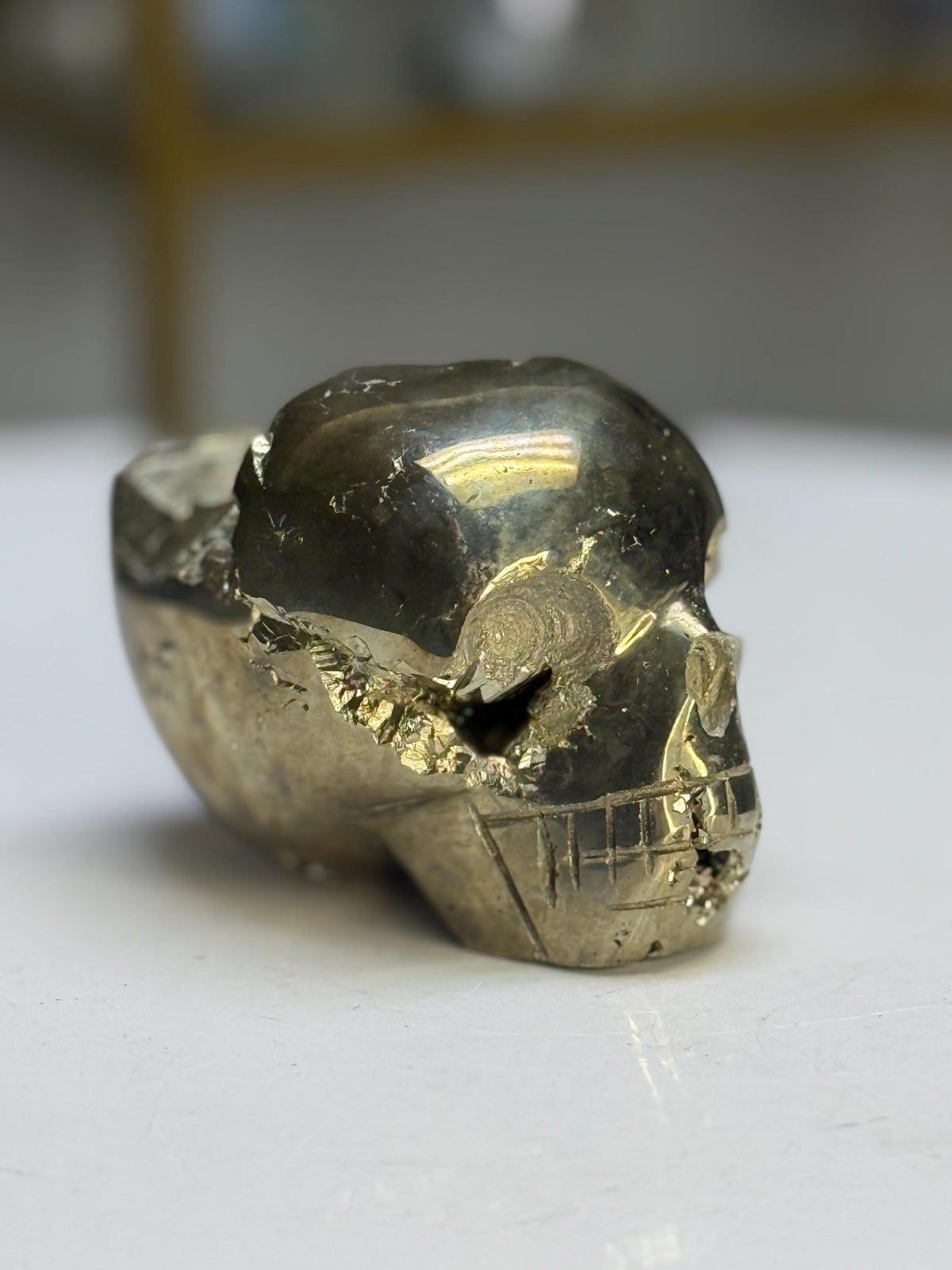 Pyrite Crystal Skull Carving: Crystal for Protection, Grounding, Abundance, Halloween Crystals