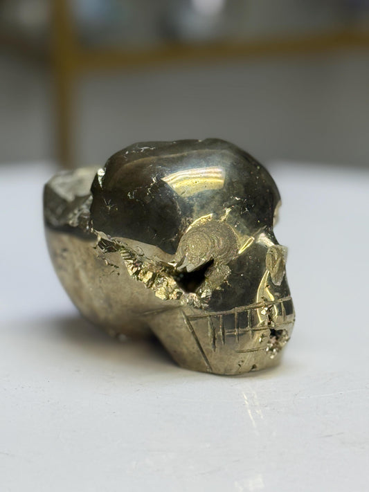 Pyrite Crystal Skull Carving: Crystal for Protection, Grounding, Abundance, Halloween Crystals