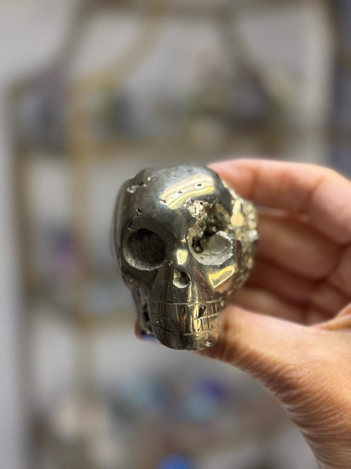 Pyrite Skull Carving: Crystal Skull for Abundance, Protection, Grounding, Witchy Altar Decor