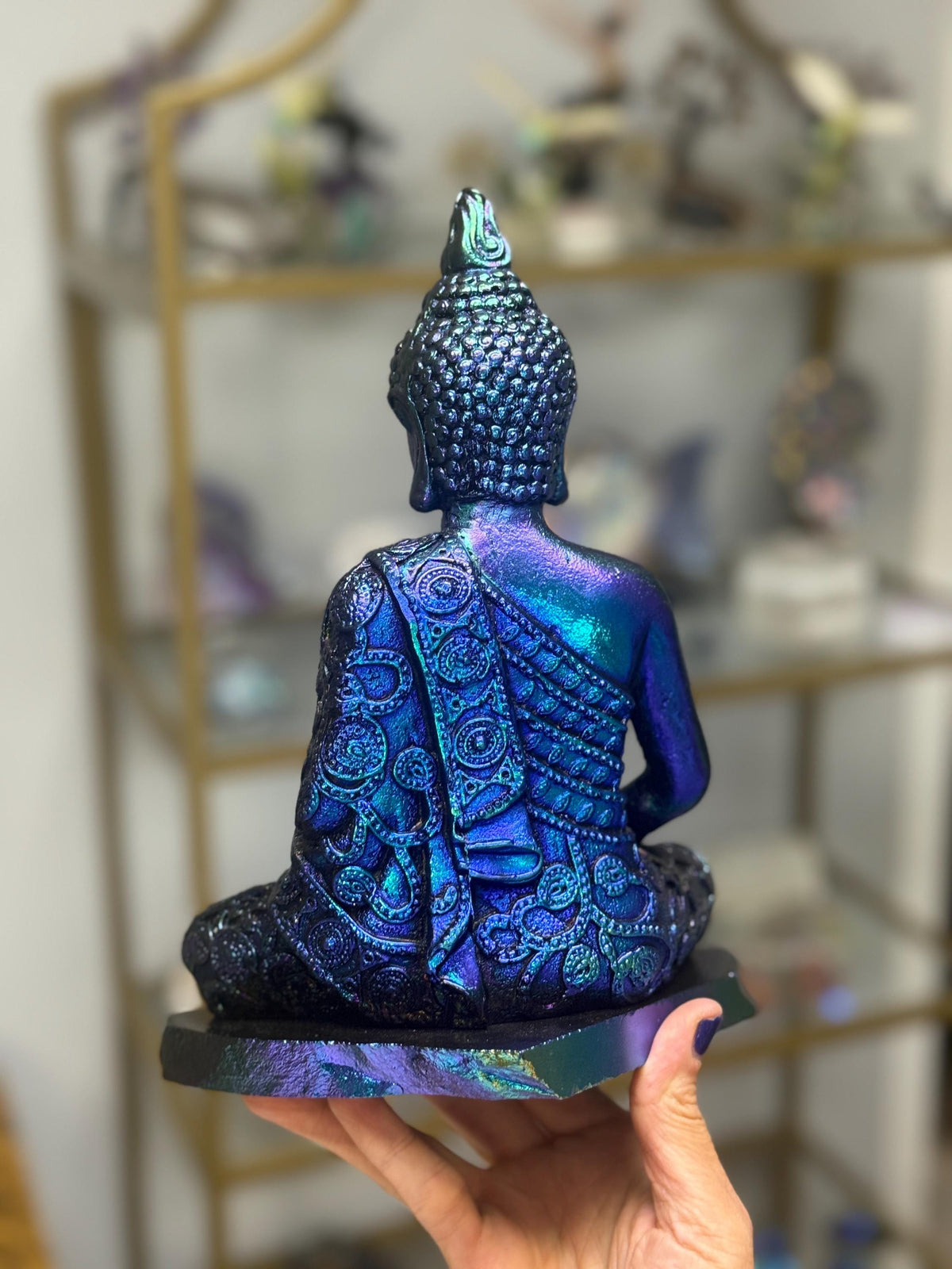 Aura Shungite Buddha Statue – EMF Protection, Luxury Crystal Decor