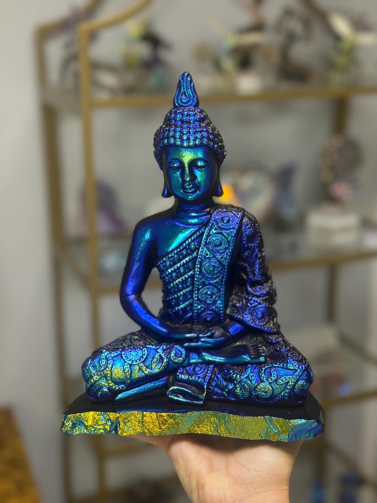 Aura Shungite Buddha Statue – EMF Protection, Luxury Crystal Decor