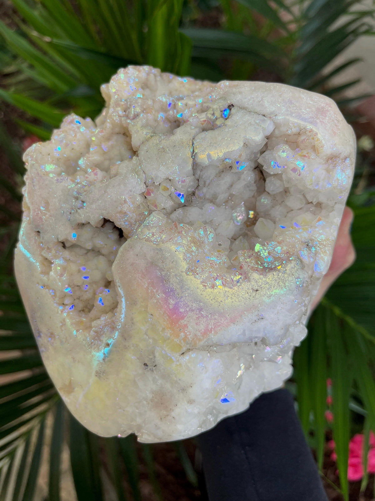 Large Aura Pink Amethyst Freeform: Druzy Crystal Home Decor