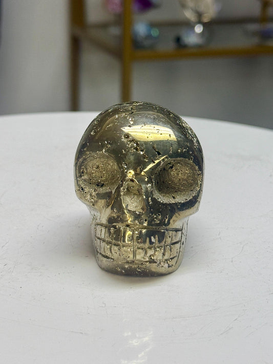 Pyrite Skull Carving: Abundance, Protection, Grounding Crystals