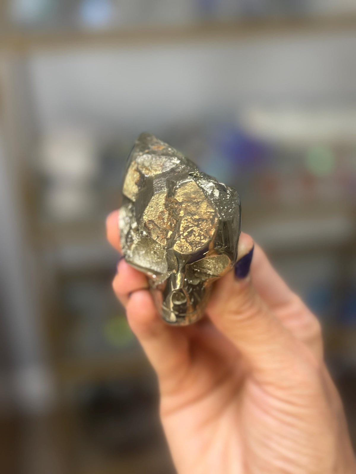 Pyrite Crystal Skull Carving: Crystal for Abundance, Protection, Grounding