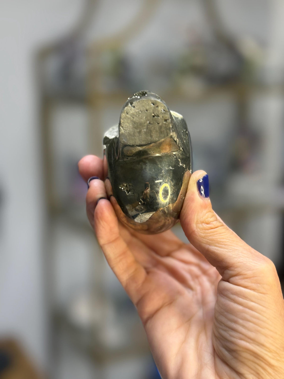Pyrite Crystal Skull Carving: Crystal for Protection, Grounding, Abundance, Halloween Crystals