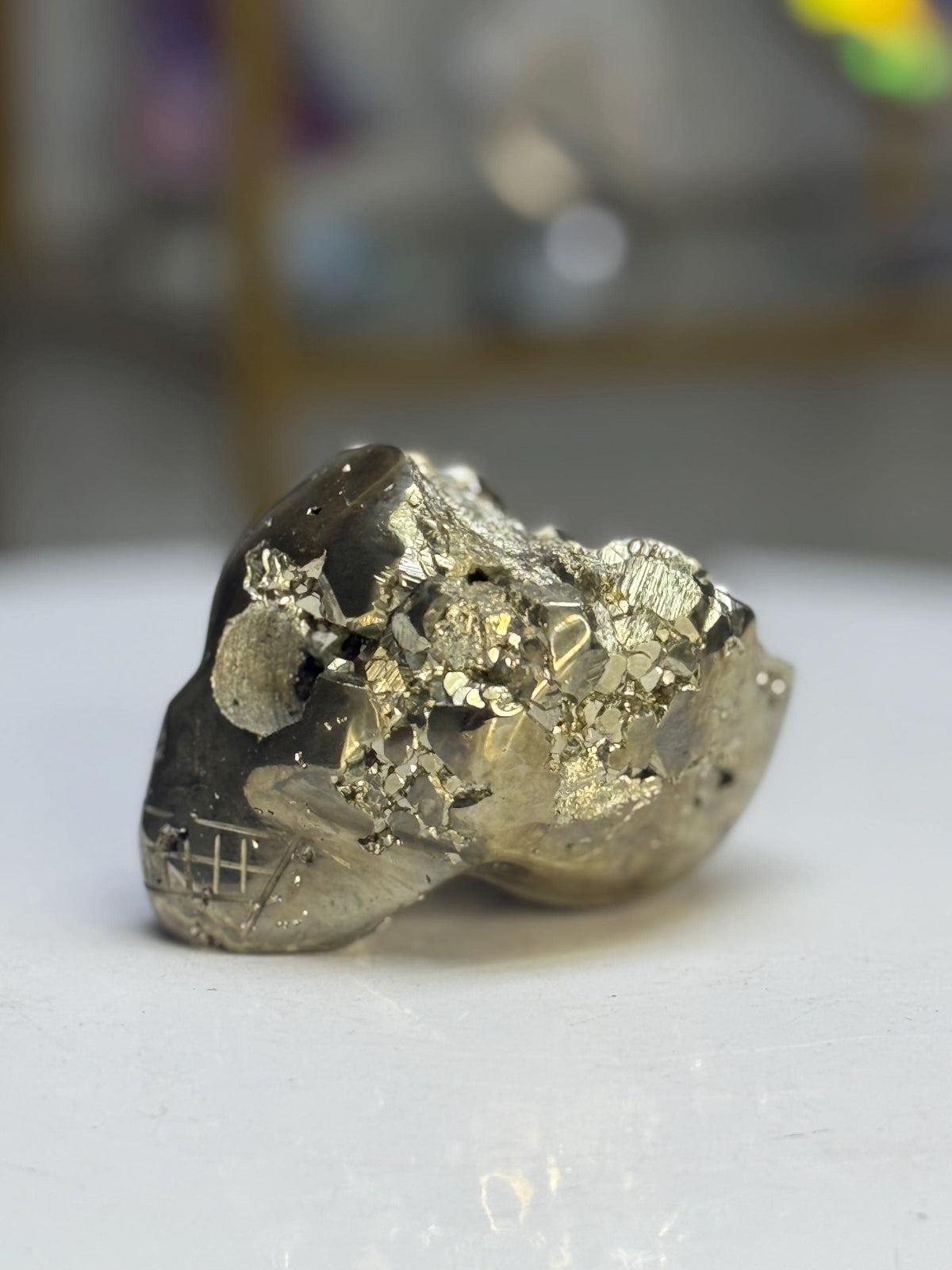 Pyrite Skull Carving: Crystal Skull for Abundance, Protection, Grounding, Witchy Altar Decor