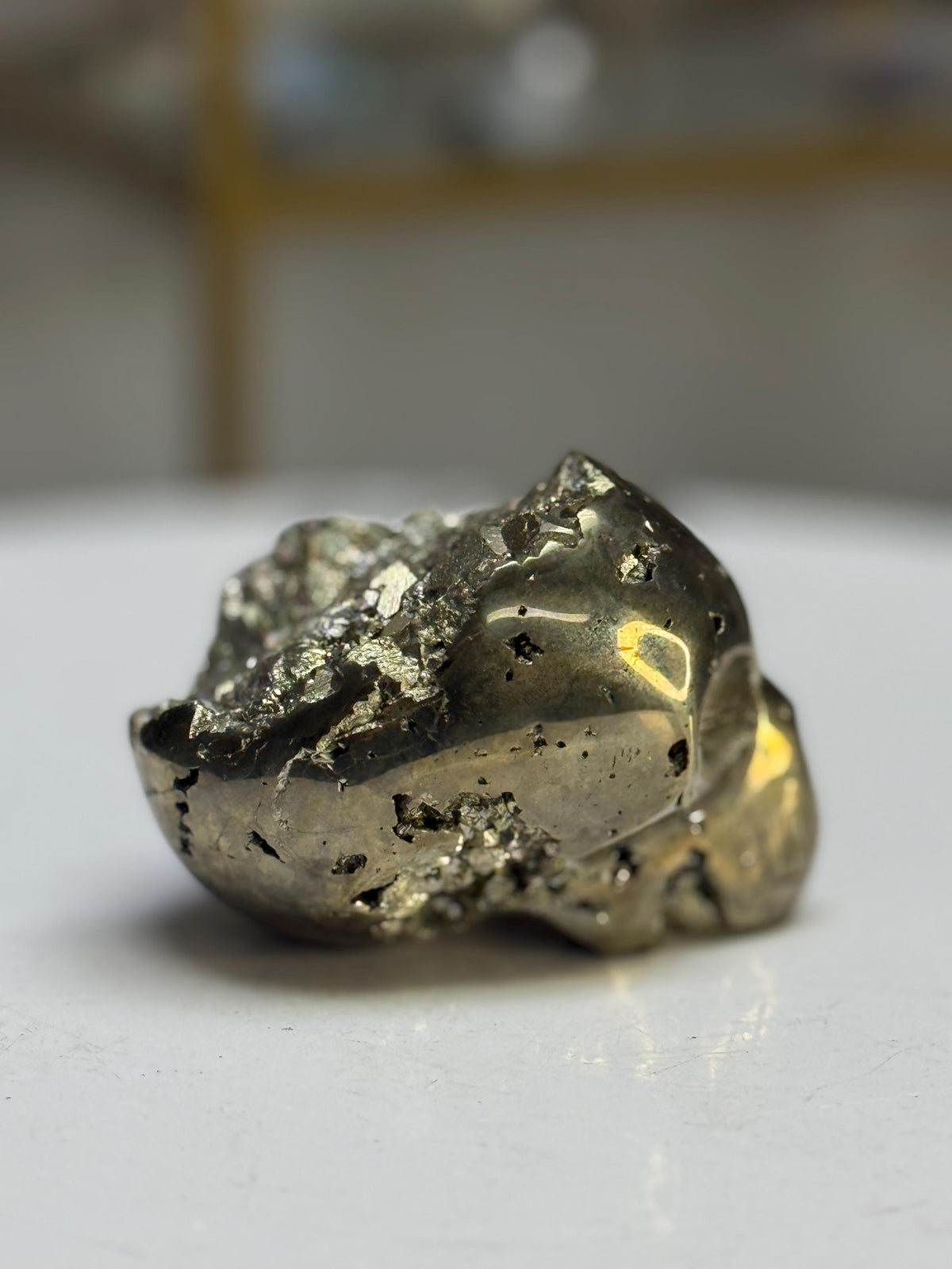 Pyrite Skull Carving: Crystal Skull for Abundance, Protection, Grounding, Witchy Altar Decor