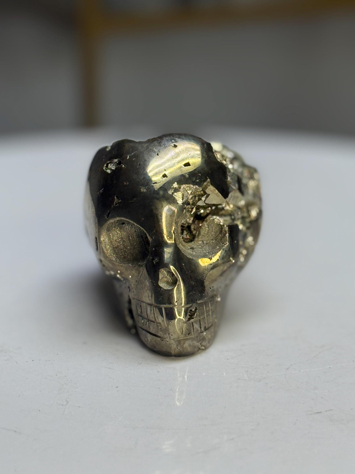 Pyrite Skull Carving: Crystal Skull for Abundance, Protection, Grounding, Witchy Altar Decor